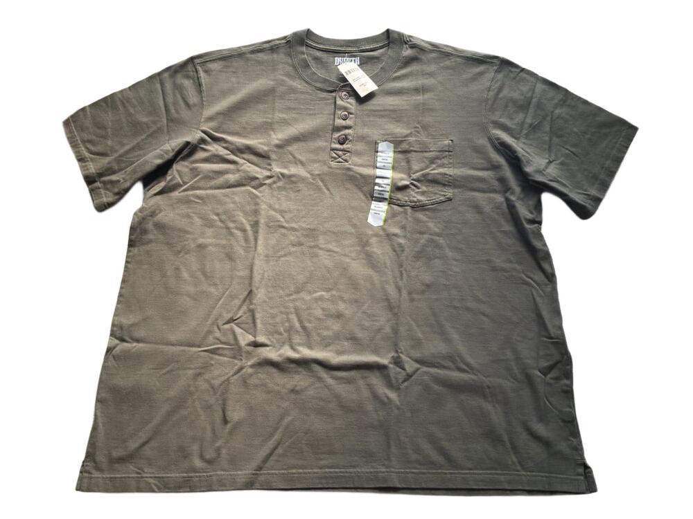 Duluth Trading Longtail T Henley Shirt Mens 2XL Olive Green Pocket Relaxed Fit N